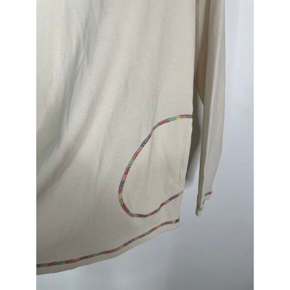LOGO Lounge Long Sleeve Waffle Contrast Rainbow Stitch Tunic Ivory L - Picture 5 of 5